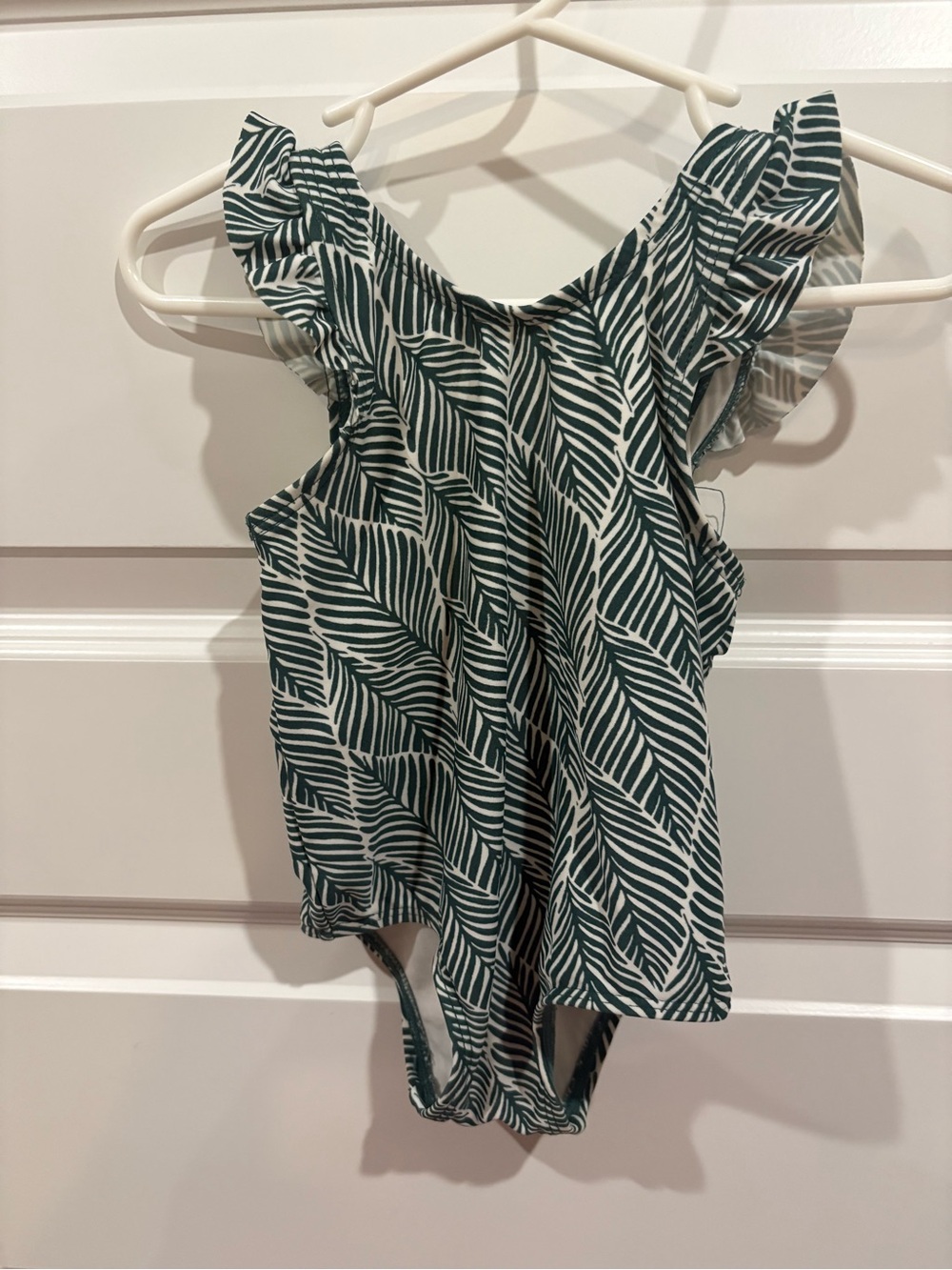Ruffled One-Piece Swimsuit in Green Leaf Print